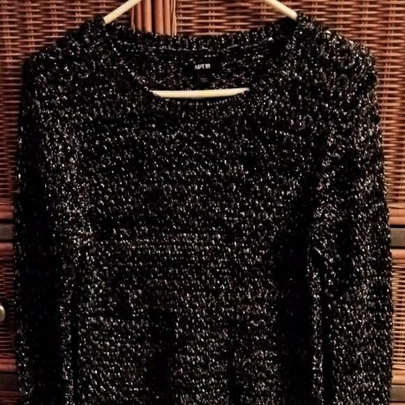 Apt. 9 Sweaters - Women's APT 9 Black & Silver Metallic Knit Long Sleeve Sparkly Sweater Size L